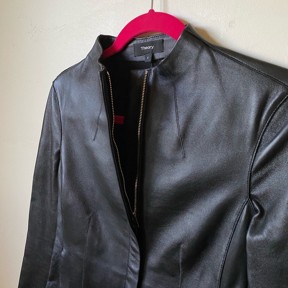 Theory • Cropped Lamb Leather Moto Style Jacket - Picture 3 of 5